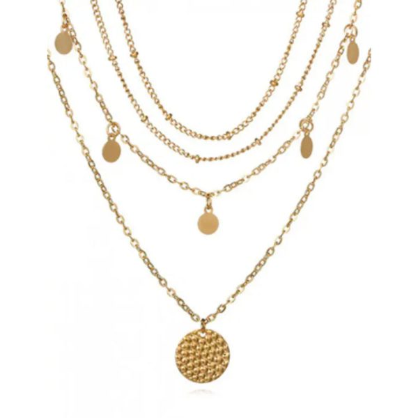 Zaful- Layered Disc Chain Necklace - Gold For Sale