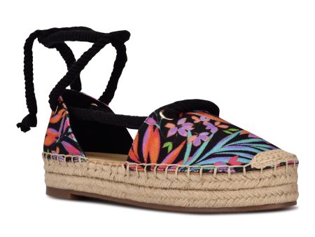 Ninewest- Meaks Ankle Wrap Espadrille Flats (BLACK MULTI FLORAL) Cheap