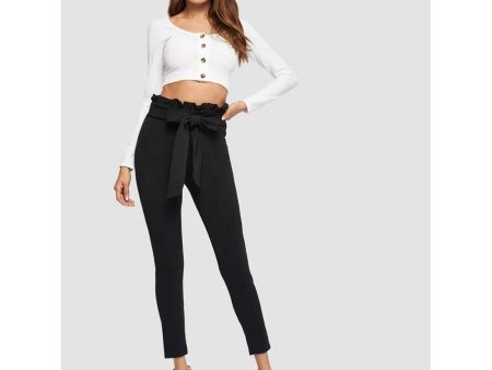 Romwe- Belted Paperbag Waist Skinny Pants Online now