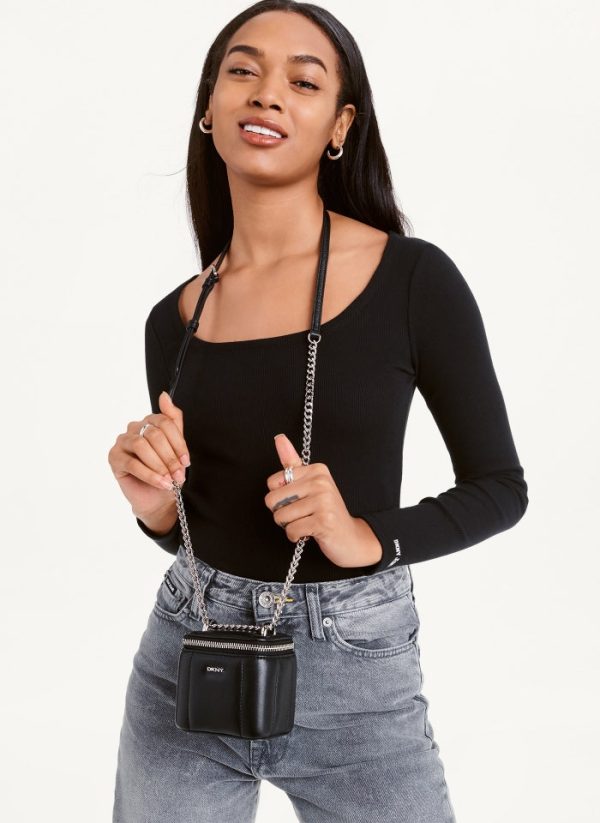 DKNY- Seva Mini Box Crossbody - Black Silver Online Sale