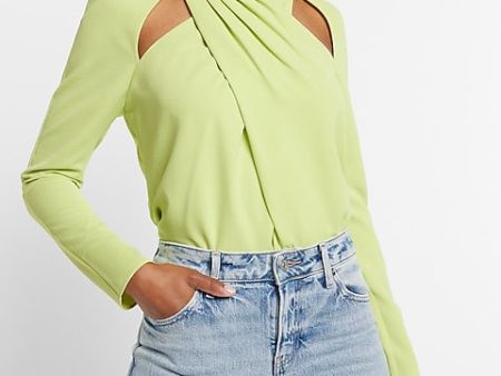 Express- Twist Neck Cutout Long Sleeve Open Back Top - Lemon Yellow 119 Online now