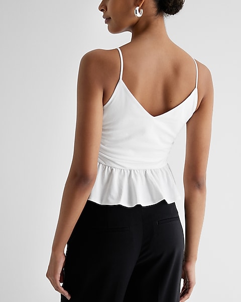 Express- V-Neck Peplum Cami - White 1 Online now