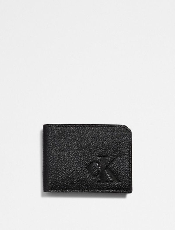 Calvin Klein- Pebble Leather Slim Bifold Wallet - Black Beauty Cheap