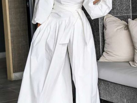 Chicme- Off Shoulder Lantern Sleeve Wide Leg Jumpsuit (WHITE) Discount