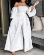 Chicme- Off Shoulder Lantern Sleeve Wide Leg Jumpsuit (WHITE) Discount