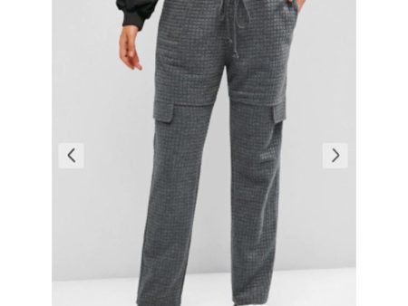 Zaful- Quilted Flap Detail Bowknot Straight Pants - Carbon Gray Fashion