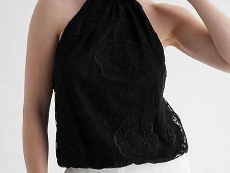 Express- Embroidered Lace Halter Neck Top - Pitch Black 58 Online