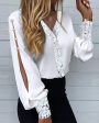 Chicme- Lace Patch Buttoned Slit Lantern Sleeve Top Fashion