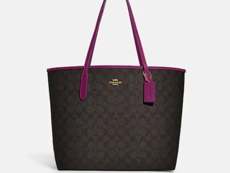 Coach- City Tote In Signature Canvas (Im Brown Dark Magenta) Online Hot Sale