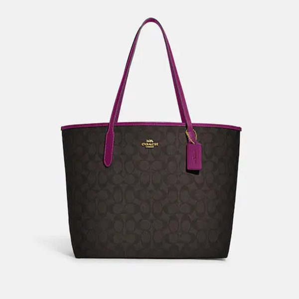 Coach- City Tote In Signature Canvas (Im Brown Dark Magenta) Online Hot Sale