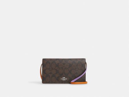 Coach- Anna Foldover Clutch Crossbody In Colorblock Signature Canvas - Silver Brown Iris Multi For Discount