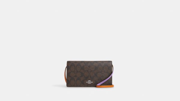 Coach- Anna Foldover Clutch Crossbody In Colorblock Signature Canvas - Silver Brown Iris Multi For Discount