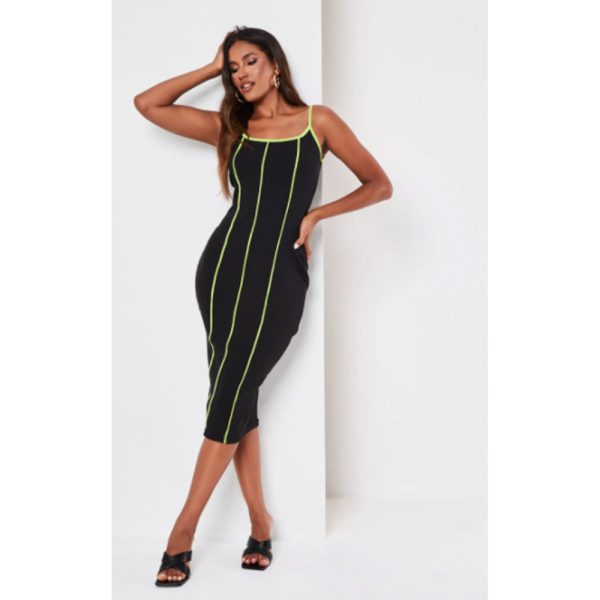 Missguided- Black Contrast Piping Ribbed Midaxi Dress For Sale