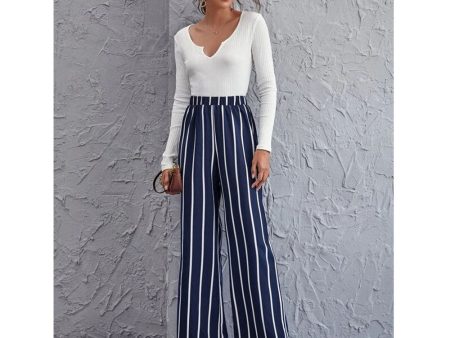 Romwe- High Waist Striped Wide Leg Pants For Sale