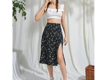 Romwe- Ditsy Floral Split Skirt Online Sale