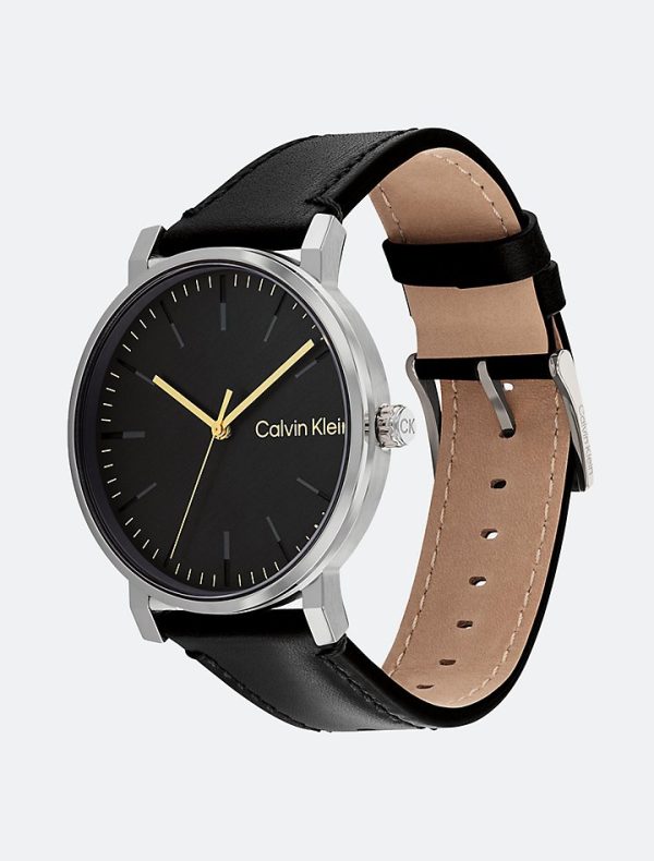 Calvin Klein- Slate Leather Strap 43mm Watch - Black For Sale