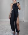 Chicme- Sleeveless Ruched Slit Jumpsuit (BLACK) Discount