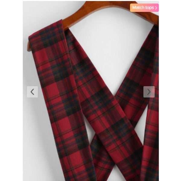 Zaful- Plaid Tartan Criss Cross Suspender Pleated Skirt - Red Sale