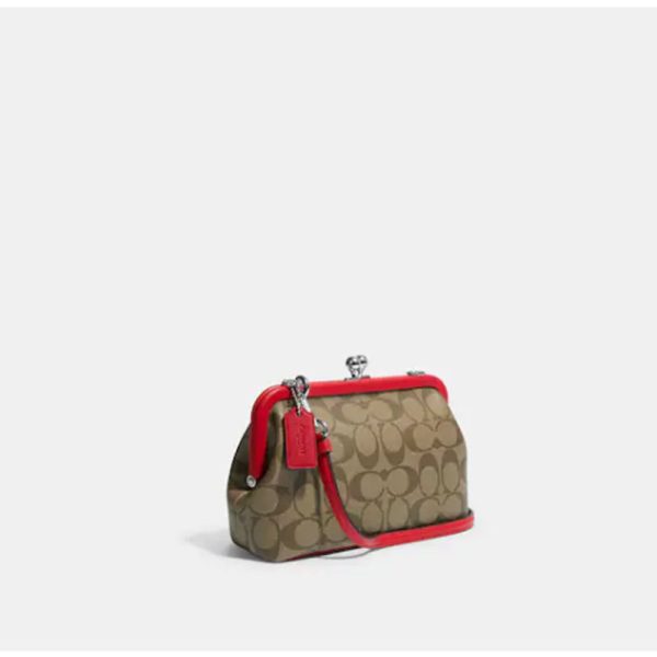 Coach- Nora Kisslock Crossbody In Signature Canvas - Silver Khaki Electric Red Online now