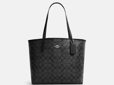 Coach- City Tote In Signature Canvas (Silver Graphite Black) Sale