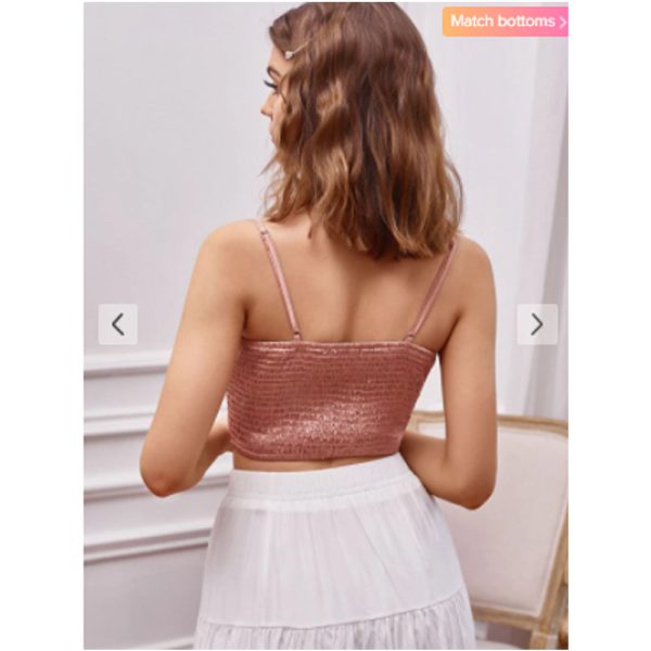 Zaful- Ruched Lace Up Smocked Crop Top - Rose For Sale