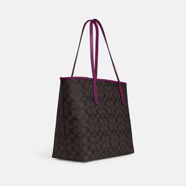 Coach- City Tote In Signature Canvas (Im Brown Dark Magenta) Online Hot Sale