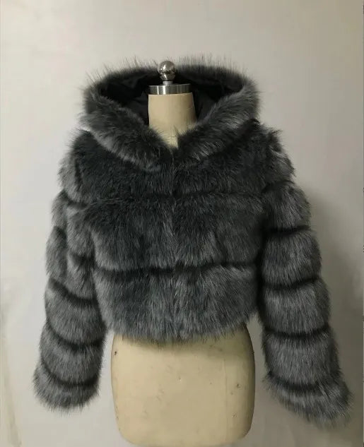 Bomblook Winter High Quality Cropped Hoodie Faux Fur Jacket Fashion